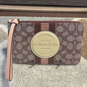 Coach Dempsey Wine Jacquard Large Wristlet